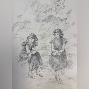 Disney’s Two Daughters Original Drawing, Disney Music Hall Study by Ron Pekar